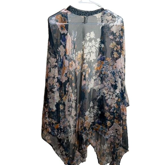 Loft Sweater Women's One Size Kimono Cardigan Sheer Floral Summer Coverup - Picture 2 of 7